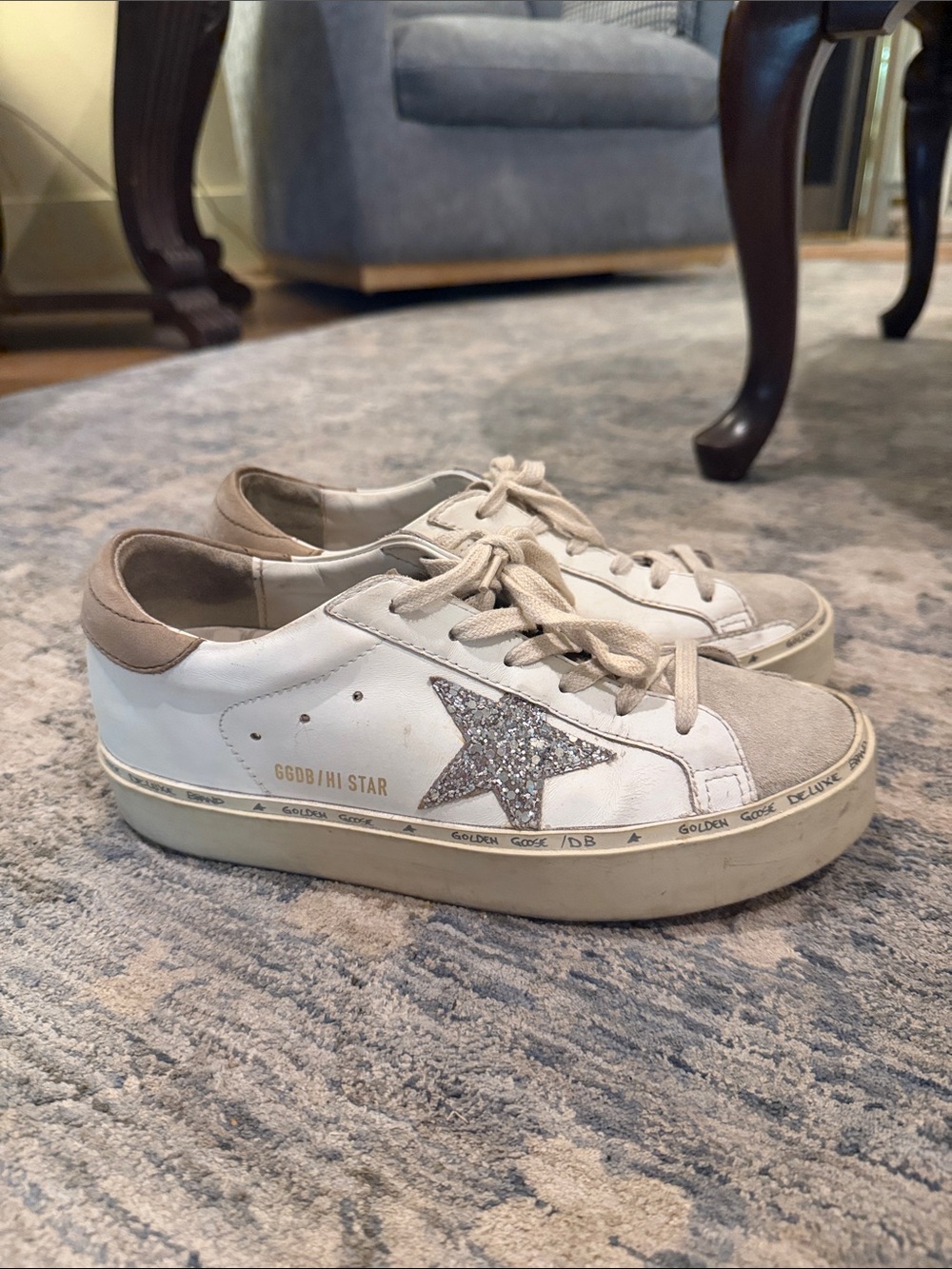 Golden Goose White Sneakers with Silver Glitter Star (SIZE 38)